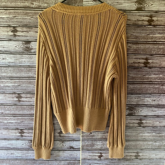 Express Women's Long-Sleeved Button-Down Cardigan Size L Tan/Brown Open-Knit NWT - Picture 2 of 7